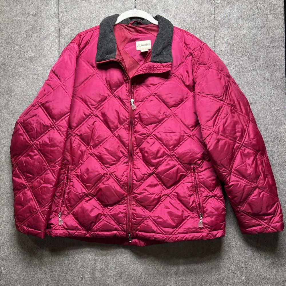 St  Johns Bay Quilted Jacket Womens XL Red‎ Zip Corduroy Collar Barn Coat